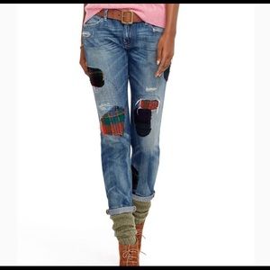 Patchwork slim boyfriend jean